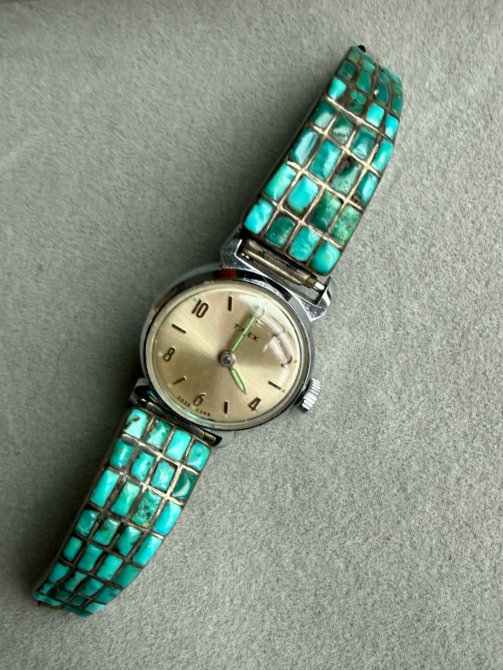 1966 Timex Cavatina Watch Turquoise Inlay 10K GF Expansion Band - Vintage